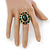 Chunky Oval, Forest Green Glass Bead Flex Ring In Gold Plating - 30mm Across - Size 7/8 - view 5