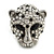 Statement Black/ Clear Swarovski Elements Crystals Tiger Head Ring In Silver Tone - Size 7 to 9 - Adjustable