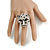 Statement Black/ Clear Swarovski Elements Crystals Tiger Head Ring In Silver Tone - Size 7 to 9 - Adjustable - view 13