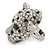 Statement Black/ Clear Swarovski Elements Crystals Tiger Head Ring In Silver Tone - Size 7 to 9 - Adjustable - view 9