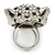 Statement Black/ Clear Swarovski Elements Crystals Tiger Head Ring In Silver Tone - Size 7 to 9 - Adjustable - view 6