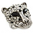 Statement Black/ Clear Swarovski Elements Crystals Tiger Head Ring In Silver Tone - Size 7 to 9 - Adjustable - view 7