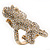 Gold Plated Sculptured Swarovski Crystal 'Cat' Statement Ring - Size 8 - 4cm Length - view 3