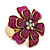 Glittering Magenta Sequin, Layered 'Flower' Stretch Cocktail Ring In Gold Plating - 30mm Diameter - Adjustable - Size 8/9 - view 3