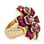 Glittering Magenta Sequin, Layered 'Flower' Stretch Cocktail Ring In Gold Plating - 30mm Diameter - Adjustable - Size 8/9 - view 4
