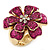 Glittering Magenta Sequin, Layered 'Flower' Stretch Cocktail Ring In Gold Plating - 30mm Diameter - Adjustable - Size 8/9