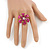 Glittering Magenta Sequin, Layered 'Flower' Stretch Cocktail Ring In Gold Plating - 30mm Diameter - Adjustable - Size 8/9 - view 5