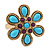 Delicate Purple, Turquoise Coloured Acrylic Bead 'Flower' In Gold Plaiting - 25mm Diameter - Adjustable - Size 7/8 - view 2