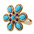 Delicate Purple, Turquoise Coloured Acrylic Bead 'Flower' In Gold Plaiting - 25mm Diameter - Adjustable - Size 7/8 - view 6