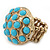 Dome Shape Light Blue Acrylic Bead Flex Ring In Gold Plating - 25mm Across - Size 6/7 - view 5