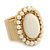Milky White Ceramic Bead Oval Flex Ring In Brushed Gold Plating - 25mm Across - Size 7/8