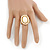 Milky White Ceramic Bead Oval Flex Ring In Brushed Gold Plating - 25mm Across - Size 7/8 - view 5