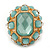 Statement Pale Blue/ Clear Glass Bead Dome Shaped Cocktail Flex Ring In Brushed Gold - 40mm Across - Size 7/8 - view 4