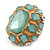 Statement Pale Blue/ Clear Glass Bead Dome Shaped Cocktail Flex Ring In Brushed Gold - 40mm Across - Size 7/8 - view 8
