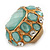 Statement Pale Blue/ Clear Glass Bead Dome Shaped Cocktail Flex Ring In Brushed Gold - 40mm Across - Size 7/8 - view 9