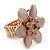 Statement Lilac Glass Bead, Crystal Flower Flex Ring In Gold Plating - 40mm Across - Size7/8 - view 4