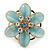 Statement Light Blue Glass Bead, Crystal Flower Flex Ring In Gold Plating - 40mm Across - Size7/8 - view 3