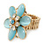 Statement Light Blue Glass Bead, Crystal Flower Flex Ring In Gold Plating - 40mm Across - Size7/8 - view 4