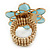 Statement Light Blue Glass Bead, Crystal Flower Flex Ring In Gold Plating - 40mm Across - Size7/8 - view 5