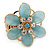 Statement Light Blue Glass Bead, Crystal Flower Flex Ring In Gold Plating - 40mm Across - Size7/8 - view 6