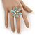 Statement Light Blue Glass Bead, Crystal Flower Flex Ring In Gold Plating - 40mm Across - Size7/8 - view 2