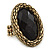 Statement Black Glitter, Oval, Mesh Flex Ring In Burnt Gold Tone - 43mm Across - Size7/8