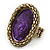 Statement Purple Glitter, Oval, Mesh Flex Ring In Burnt Gold Tone - 43mm Across - Size7/8