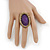 Statement Purple Glitter, Oval, Mesh Flex Ring In Burnt Gold Tone - 43mm Across - Size7/8 - view 2