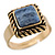Vintage Small Square Blue Marble Ring In Burnt Gold - 13mm Width - Adjustable - Size 8/9