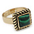 Vintage Small Square Green Marble Ring In Burnt Gold - 13mm Width - Adjustable - Size 8/9