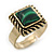 Vintage Small Square Green Marble Ring In Burnt Gold - 13mm Width - Adjustable - Size 8/9 - view 2
