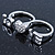 Rhodium Plated Double Finger Diamante 'Love & Heart' Ring - Size 7&8 - view 6