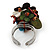 3D Multicoloured Leather Floral  Ring With Silver Tone Wire Band - 25mm Diameter - 7/8 Adjustable - view 4