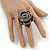 Large Black Zipper Fabric Rose Ring With Silver Tone Wire Band - 45mm Diameter - 7/8 Adjustable - view 2