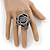 Large Grey Zipper Fabric Rose Ring With Silver Tone Wire Band - 45mm Diameter - 7/8 Adjustable - view 2