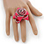 Large Pink Zipper Fabric Rose Ring With Silver Tone Wire Band - 45mm Diameter - 7/8 Adjustable - view 2