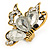 Clear Crystal Butterfly Ring In Antique Gold Metal - Adjustable - Size 7/8 - view 4