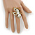 Clear Crystal Butterfly Ring In Antique Gold Metal - Adjustable - Size 7/8 - view 2