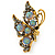 Large Hematite & AB Crystal Butterfly Ring In Antique Gold Metal - Adjustable - Size 7/8 - view 5