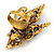 Large Hematite & AB Crystal Butterfly Ring In Antique Gold Metal - Adjustable - Size 7/8 - view 3