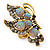 Large Hematite & AB Crystal Butterfly Ring In Antique Gold Metal - Adjustable - Size 7/8 - view 6