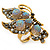 Large Hematite & AB Crystal Butterfly Ring In Antique Gold Metal - Adjustable - Size 7/8 - view 4