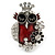 Black/ Red Enamel, Crystal Owl Ring In Silver Tone - Size 7/8 - Adjustable - view 4
