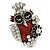 Black/ Red Enamel, Crystal Owl Ring In Silver Tone - Size 7/8 - Adjustable - view 6