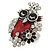 Black/ Red Enamel, Crystal Owl Ring In Silver Tone - Size 7/8 - Adjustable - view 5