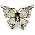 Large Clear Crystal Butterfly Ring In Antique Gold Metal - Adjustable - Size 7/8