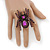 Oversized Amethyst Austrian Crystal Spider Stretch Cocktail Ring In Antique Gold Plating - 6cm Length - view 2