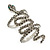 Wide Grey Austrian Crystal 'Coiled Snake' Double Band Ring In Rhodium Plating - 50mm Width - Size 8 - view 4