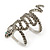 Wide Grey Austrian Crystal 'Coiled Snake' Double Band Ring In Rhodium Plating - 50mm Width - Size 8 - view 9