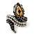 Vintage Inspired Austrian Clear, Black, Citrine Crystal 'Snake' Ring In Burn Silver Tone - Size 7